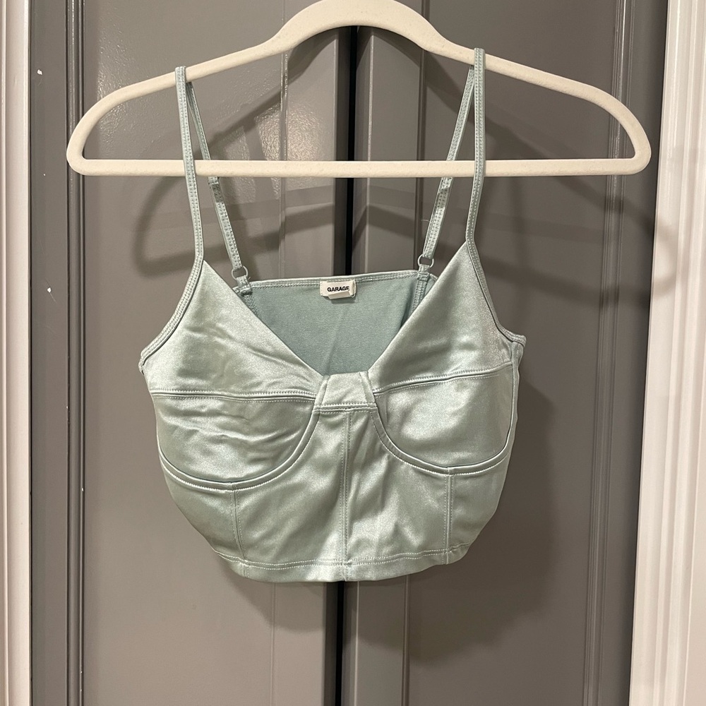 Garage Light Green Satin Crop Top